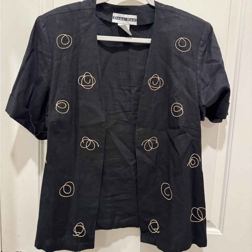 Dana Kay short-sleeved open-front blazer Black Womens Size M